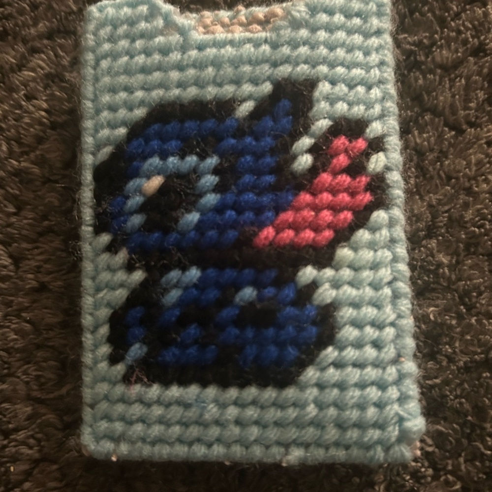 Handcrafted stitch Blue and Pink Knit card holder